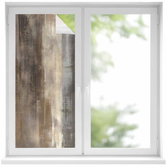 Brown Ombre Window Privacy Film, Modern Abstract Art Oil Painting Static Cling UV Sun Blocking Heat Control Window Tint Day and Night, Non-Adhesive One Way Windows Privacy Cover 19.6''x39.3''