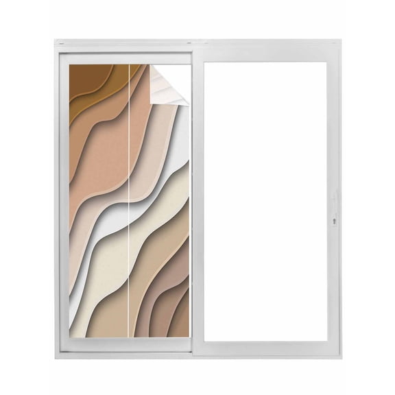 Brown Ombre Window Privacy Film, Modern Geometric Abstract Aesthetic Cream Static Cling UV Sun Blocking Tint Film Heat Control Windows Films for Bedroom Bathroom, Window Stickers 23.6"x59"