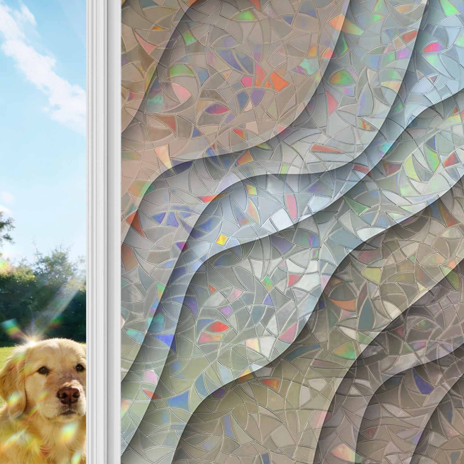 Brown Ombre Window Privacy Film Stain Glass,Reusable Decorative Rainbow Window Film,Modern Geometric Abstract Aesthetic Cream Static Cling Sun Blocking Stickers Decals Covers 17.7" x 39.3" (2pcs)
