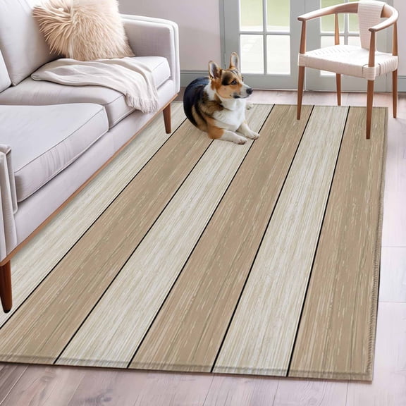 Brown Ombre Wooden Area Rug 4x6 Washable Rug Non Slip Farmhouse Retro Khaki Wood Large Area Rug Indoor Floor Carpet for Entryway Bedroom Kitchen Living Room Home Office Dining Room Nursery