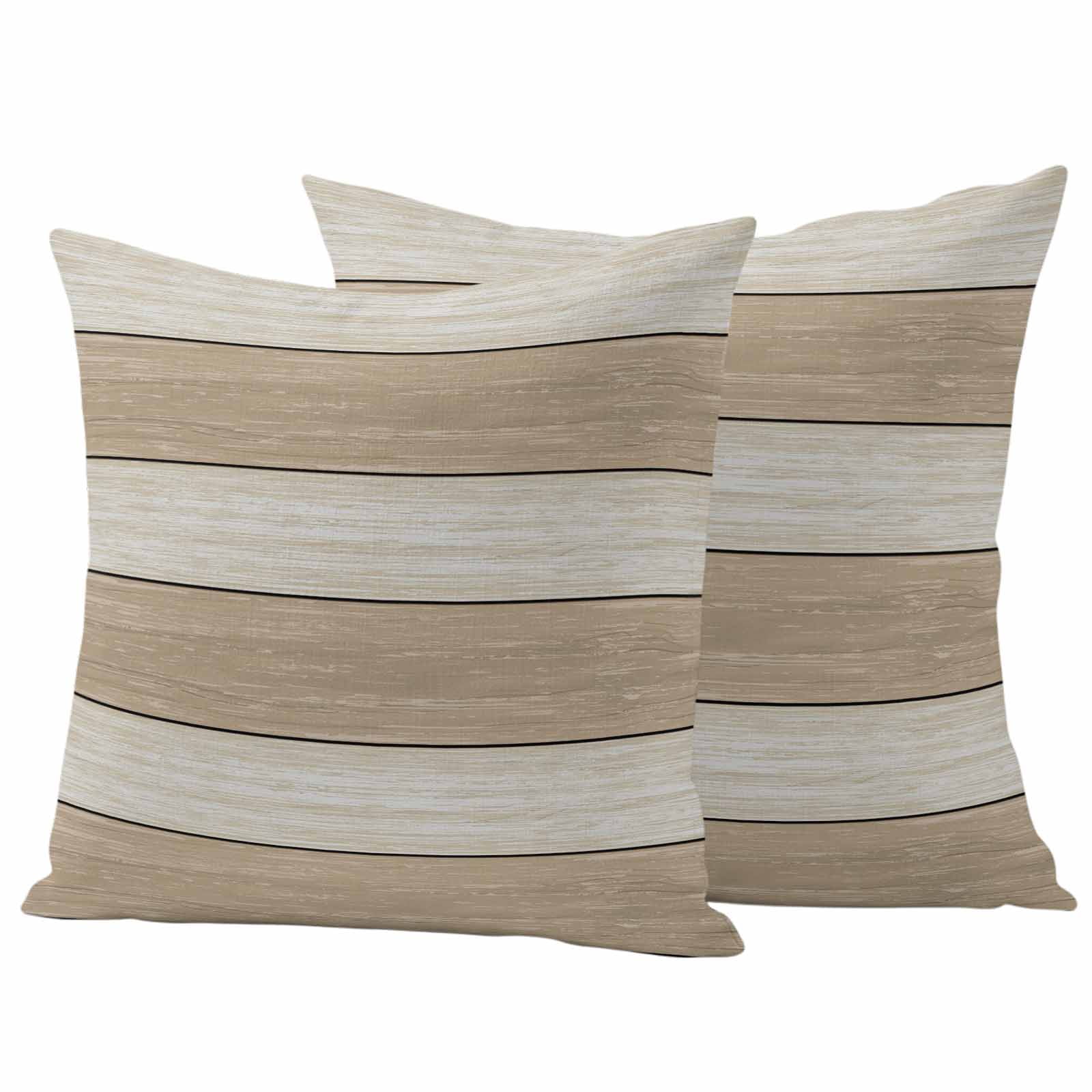 Brown Ombre Wooden Outdoor Waterproof Pillow Covers, Farmhouse Retro Khaki Wood Decorative Square Throw Pillowcase Sofa Cushion Sham for Patio/Couch/Chair, 20"x20" 2 Pack