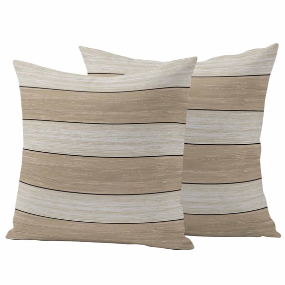 Brown Ombre Wooden Outdoor Waterproof Pillow Covers, Farmhouse Retro Khaki Wood Decorative Square Throw Pillowcase Sofa Cushion Sham for Patio/Couch/Chair, 16"x16" 2 Pack