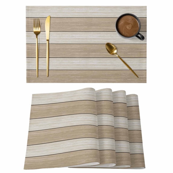 Brown Ombre Wooden Placemats Set of 12 Farmhouse Retro Khaki Wood Place Mats Indoor Wipeable Table Mats Washable Cloth Dining Table Placemats for Kitchen Holiday Party Home Decor 13x19 Inch