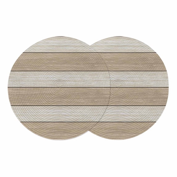 Brown Ombre Wooden Round 15 Inch Placemats Set of 2, Farmhouse Retro Khaki Wood HeatResistant Non Slip Place Mats for Dining Table, Wipeable Braided Kitchen Table Mats for Housewarming