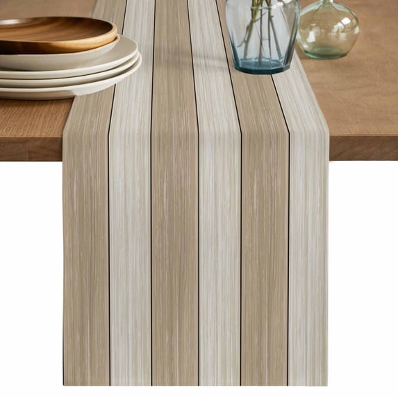 Brown Ombre Wooden Table Runner, Farmhouse Retro Khaki Wood Washable Cotton Linen Table Runners 72 Inches Long, Dresser Scarf Runner for Dining/Coffee/Kitchen/TV Stands/Cabinets 14''x72''