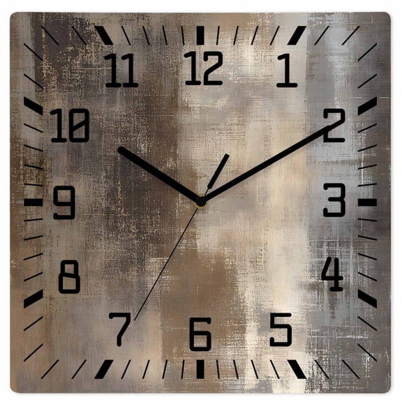 Brown Ombre Wooden Wall Clock Silent Non Ticking, Modern Abstract Art Oil Painting Square Wall Clocks Battery Operated, Decor Clock for Home Office, Living Room, Kitchen, 12 Inch