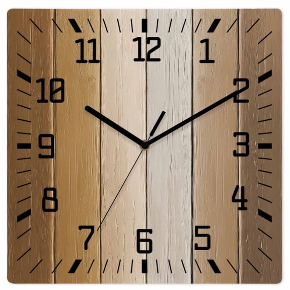 Brown Ombre Wooden Wall Clock Silent Non Ticking, Vintage Country Wooden Square Wall Clocks Battery Operated, Decor Clock for Home Office, Living Room, Kitchen, 10 Inch