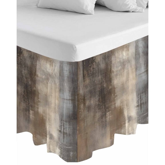 Brown Ombre Wrap Around Bed Skirts for Queen Bed 18" Drop, Bed Skirt with Adjustable Elastic Belt Dust Ruffle Bed Valance for Bedroom Hotel Luxury Modern Abstract Art Oil Painting Bed Frame Cover