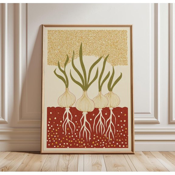 Brown Onion Rustic Kitchen Botanical Wall Art Decor Unframed Paper Print