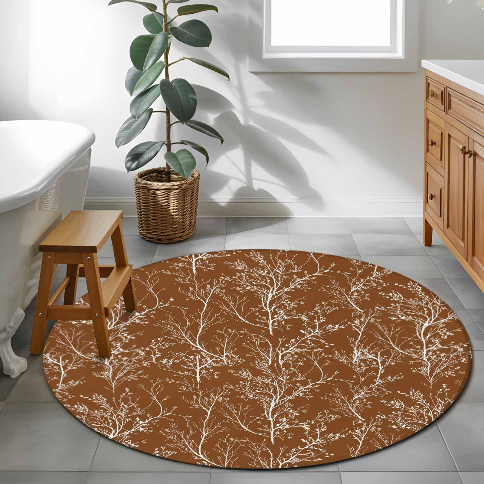 Brown Orange 4ft Round Rug for Cozy Reading Nook Home Office Chair Area ...