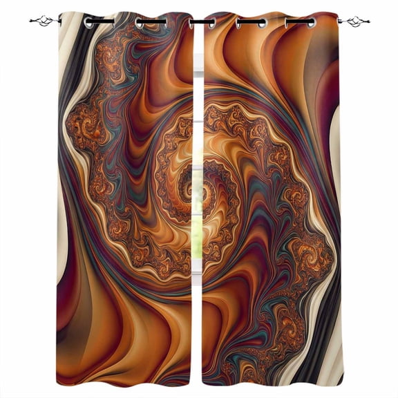 Brown Orange Black Blackout Curtains for Bedroom, Modern Tie-dyeing Ombre Abstract Art Thermal Insulated Kitchen Drapes with Grommets, Light Blocking Window Treatment, 2 Panels 27.5" x 39"