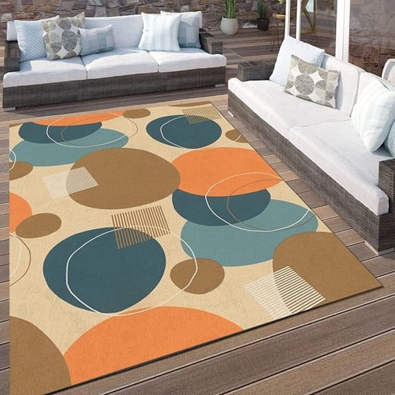 Brown Orange Blue Geometric Area Rugs, Yellow Orange Navy Blue Easy Clean Rug, Soft Non-Skid Carpet Throw Rug For Kids Teen Girls Boys Bedroom Living Room Classroom Office 1x2ft