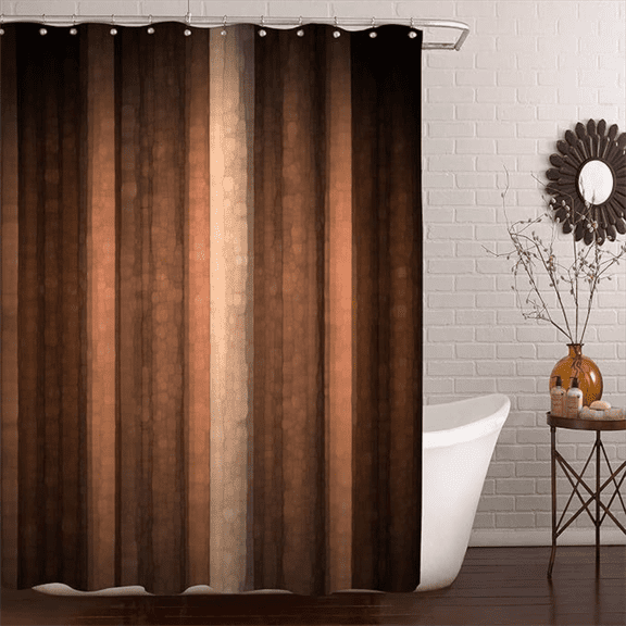 Brown Orange Copper And Pale Peach Abstract Shower Curtain Cool Glass Texture And Vintage Stripe Art Curtain Fabric For Brown Bathroom Decor