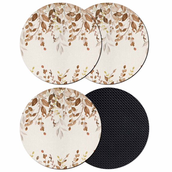 Brown Orange Eucalyptus Coasters Set of 4, Absorbent Coasters for Drinks, Farmhouse Weeping Leaves Linen Coaster for Desk Coffee Table Protection, Home Decor House Warming Gifts 4"