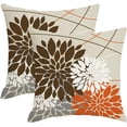 thumbnail image 1 of Brown and Orange Gray Dahlia Floral Pillow Covers 20x20 Set of 2 Outdoor Modern Coffee Grey White Flower Throw Pillows Cover Summer Fall Autumn Linen Decorative Pillowase for Couch Bed Decor, 1 of 6