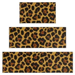 Brown and Orange Leopard Print Kitchen Rugs Set Of 3, Non Slip Washable Kitchen Runner Rugs, Decorative Floor Mats for Sink Laundry and Home Use, 17"x30" + 17"x47" + 17"x59"