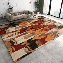 Brown Orange Oil Painting Texture Area Rug, Vintage Farmhouse Graffiti Art Indoor Non-Slip Rugs, Machine Washable Breathable Easy Care Carpet For Front Entrance Floor Decor 3x4ft
