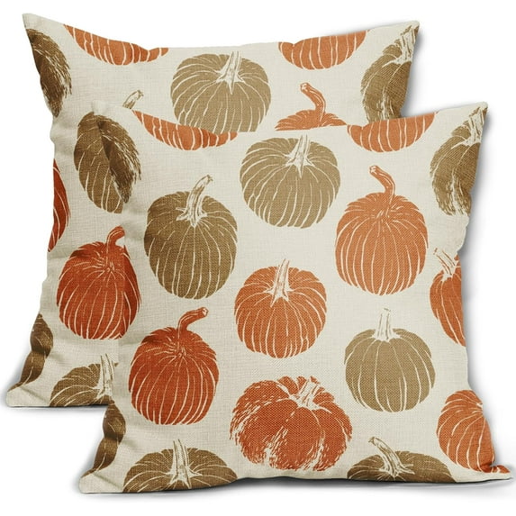 Brown Orange Pumpkin Fall Pillow Covers 20x20 Set of 2 Autumn Harvest Print Thanksgiving Decorative Throw Pillows Outdoor Farmhouse Cushion Case Seasonal Decor for Couch Sofa Bed