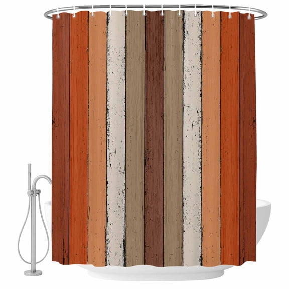 Brown Orange Striped Bathroom Shower Curtains with Hooks, Modern Vintage Wood Texture Rectangle Waterproof Fabric Washable Shower Curtain for Home Hotel Bathtub Decor 72x72 Inch