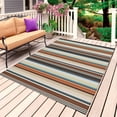 thumbnail image 1 of Brown Orange Striped Outdoor Rug for Patio/Deck/Porch, Non-Slip Large Area Rug 3 x 5 Ft, Modern Stripes Art Farmhouse Indoor Outdoor Rugs Washable Area Rugs, Reversible Camping Rug Carpet Runner, 1 of 8