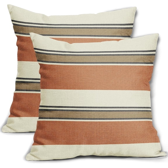 Brown Orange Striped Pillow Covers 20x20 Set of 2 Modern Boho Fall Stripe Pattern Cream Print Decorative Outdoor Pillowcases Holiday Farmhouse Throw Cushion Case Decor for Home Couch Sofa Bed