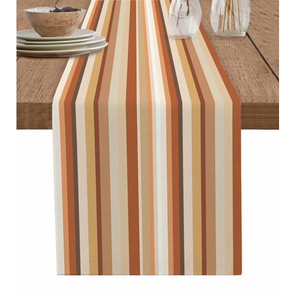 Brown Orange Table Runner 72 Inches, Farmhouse Abstract Ombre Striped Texture Bed Runner Dresser Scarves Tabletop for Indoor Outdoor Parties/Ceremony/Banquet, 14" x 72"
