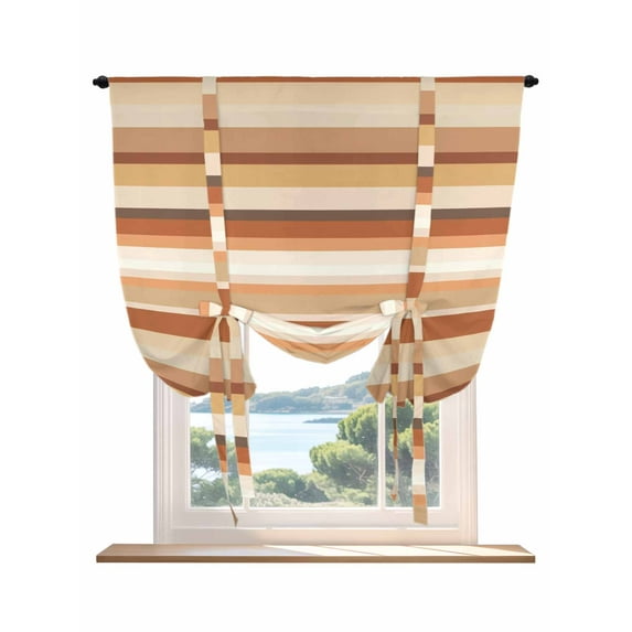 Brown Orange Tie Up Curtains for Windows 63 Inch Length Balloon Curtains Kitchen Adjustable Balloon Window Shade Farmhouse Abstract Ombre Striped Texture Tie Up Bathroom Curtain Window 42"x63"