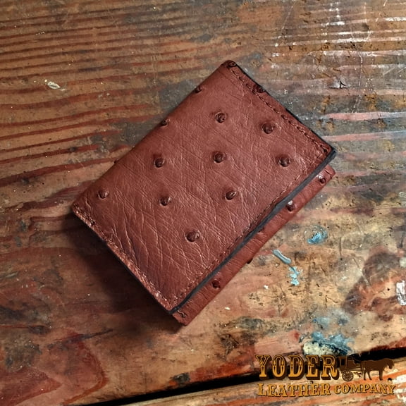 Brown Ostrich Trifold Wallet Amish Hand Made from Genuine Ostrich Skin Tri Fold