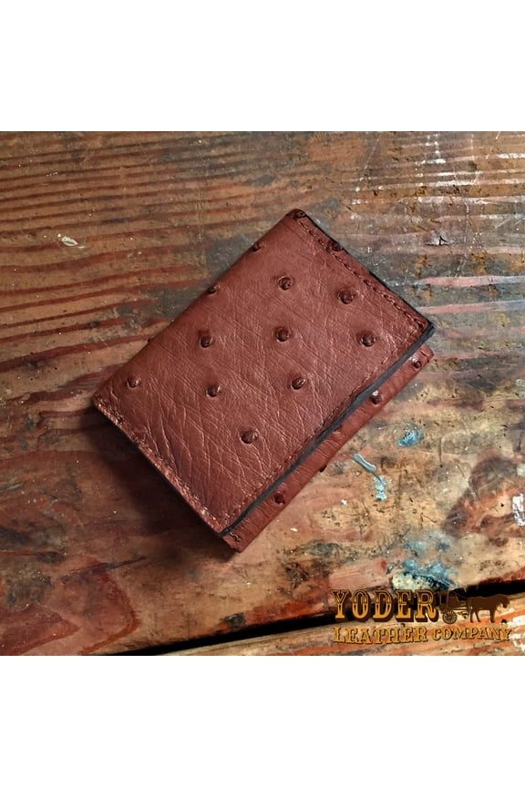 Brown Ostrich Trifold Wallet Amish Hand Made from Genuine Ostrich Skin Tri Fold