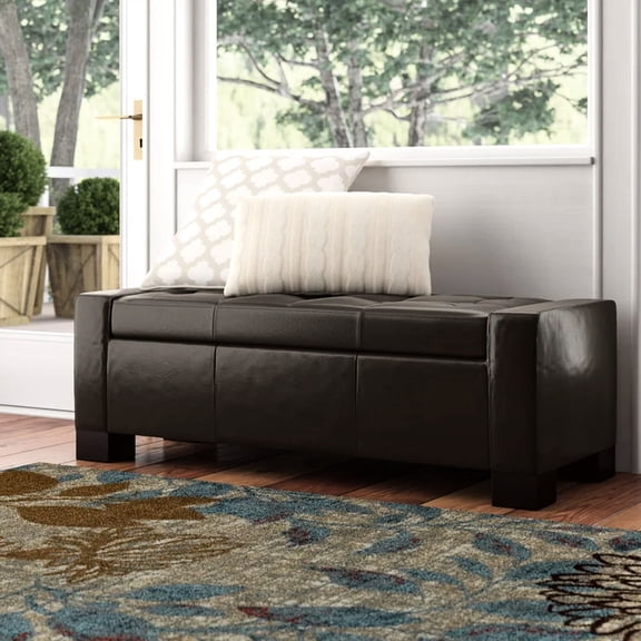 Brown Ottoman with Hinged Seat | Used to Store Blankets and Pet Stuff | Tufted Style for Visual Interest