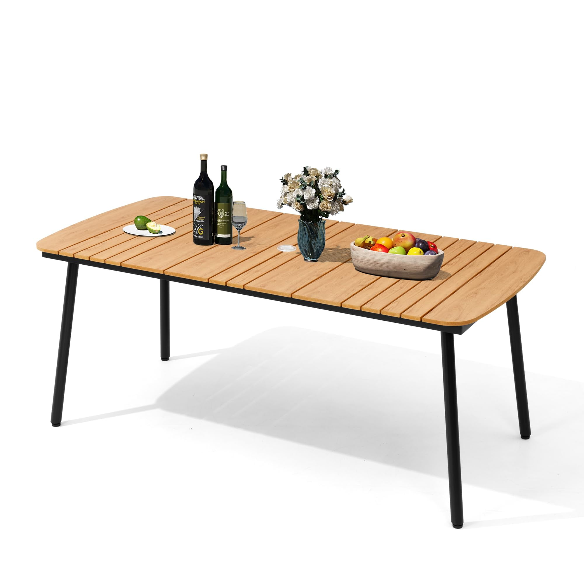 Brown Outdoor Dining Table for 4 8 Outdoor Dining Table modern 70 inch Aluminum Patio Dining Table Rectangular Table with Umbrella Hole Outdoor