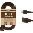 Brown Outdoor Extension Cord 10 ft, Weatherproof Heavy Duty 16 Gauge