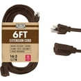 Brown Outdoor Extension Cord 6 ft, 13 AMP Heavy Duty 16 AWG Electrical Cord 3 Prong, 16/3 SJTW