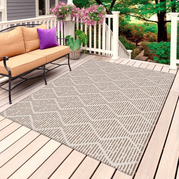 Brown Outdoor Rug 6x9 Ft, Non Slip Washable Area Rug, Modern Abstract Art Farmhouse Patio Rugs Carpet Runner, Large Floor Mat for Indoor/Outdoor Deck Porch Camping