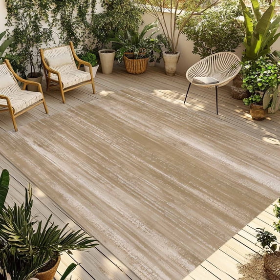 Brown Outdoor Rug for Patio/Deck/Porch, Non-Slip Large Area Rug 5 x 7 Ft, Vintage Modern Abstract Art Ombre Indoor Outdoor Rugs Washable Area Rugs, Reversible Camping Rug Carpet Runner