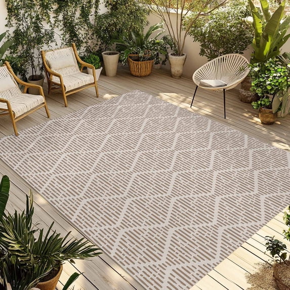 Brown Outdoor Rug for Patio/Deck/Porch, Non-Slip Large Area Rug 6 x 9 Ft, Modern Abstract Art Farmhouse Indoor Outdoor Rugs Washable Area Rugs, Reversible Camping Rug Carpet Runner