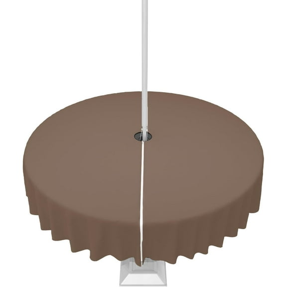 Brown Outdoor Tablecloth with Umbrella Hole and Zipper, Solid Color Table Cover for Round Tables Waterproof Tabletop Collection for Patio, Garden, Picnic, Camping 60R