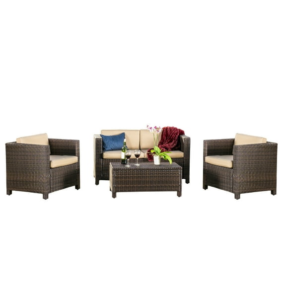 Brown Outdoor Wicker Sofa Set