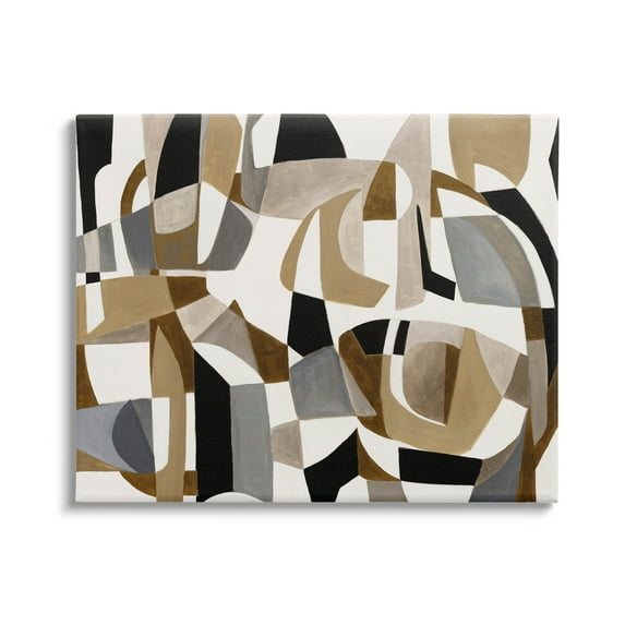 Brown Overlapping Geometric Shapes Abstract Painting Gallery Wrapped Canvas Print Wall Art