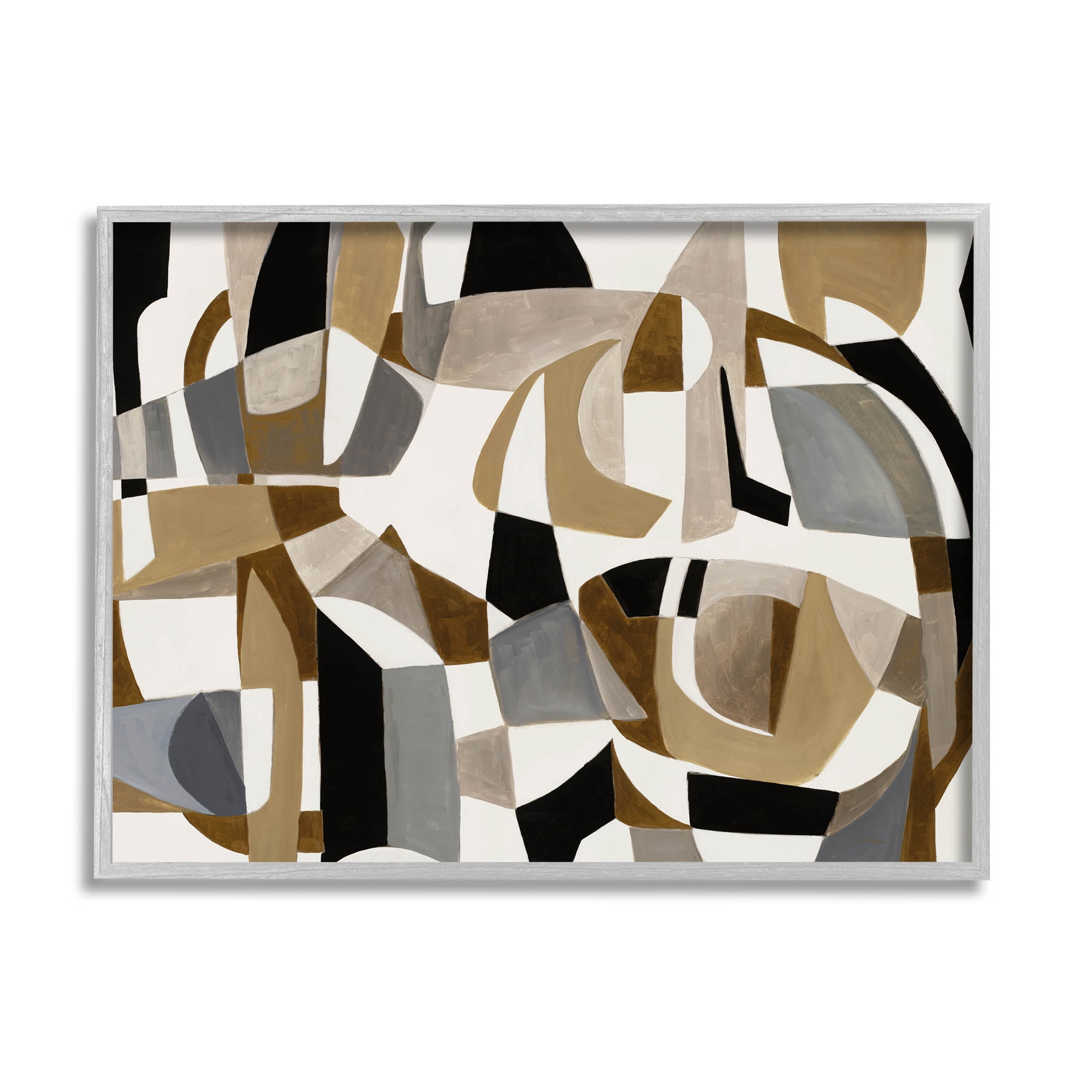 Brown Overlapping Geometric Shapes Abstract Painting Gray Framed Art