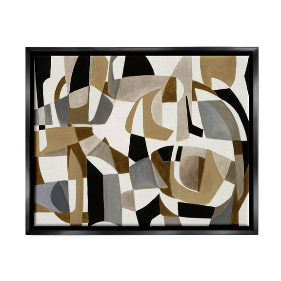 Brown Overlapping Geometric Shapes Abstract Painting Jet Black Framed Art Print Wall Art