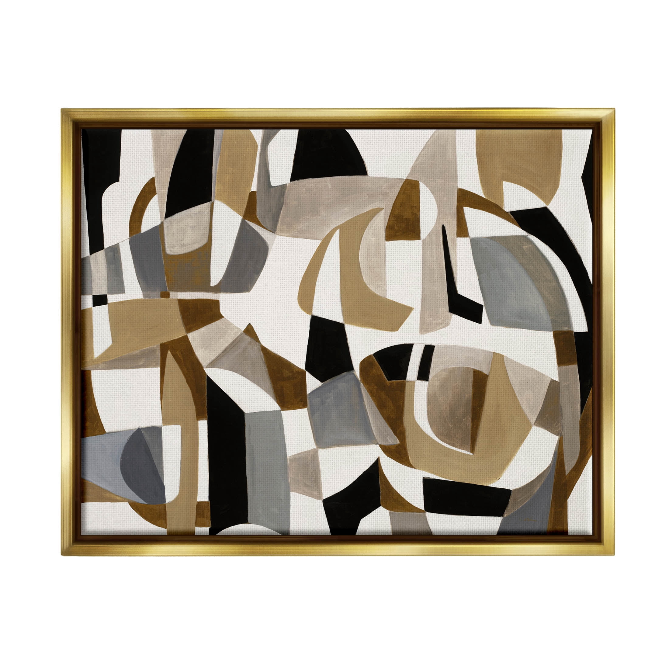 Brown Overlapping Geometric Shapes Abstract Painting Metallic Gold Framed Art Print Wall Art