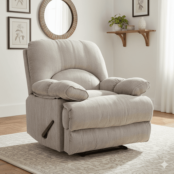 Brown Oversized Fabric Recliner Chair for Living Room, Wide Seat Manual Recliner with Footrest and Phone Holder, Overstuffed Comfort Lounge Seating