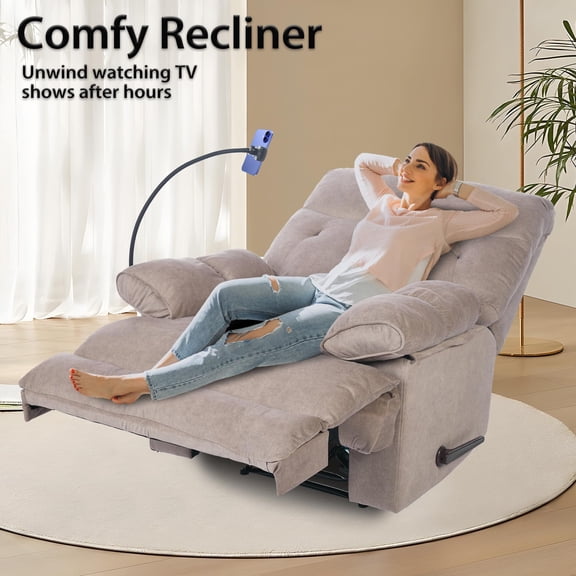 Brown Oversized Recliner Chair for Adults, Extra Wide Manual Recliner Sofa with Phone Holder, Big and Tall Reclining Chair for Living Room and RV