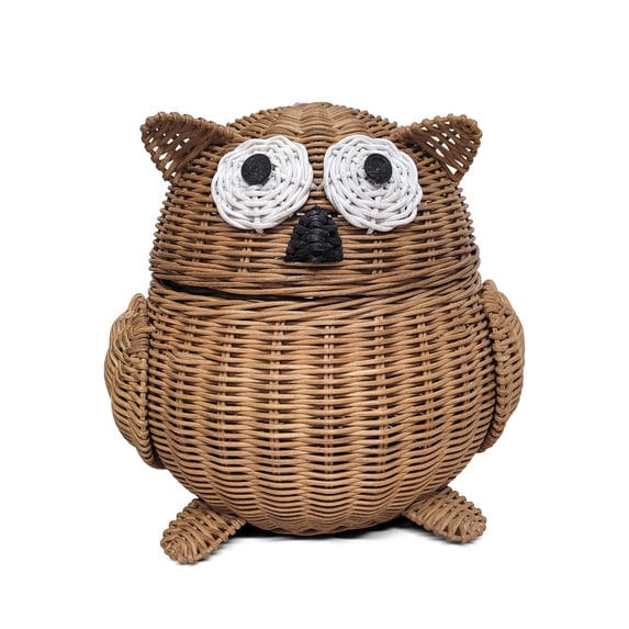 Brown Owl Rattan Storage Basket with Lid Decorative Home Decor Hand Woven Shelf Organizer Cute Handmade Handcrafted Gift Art Decoration Artwork Wicker Size: Small, 7" tall x 6.5" wide x 5.5" deep