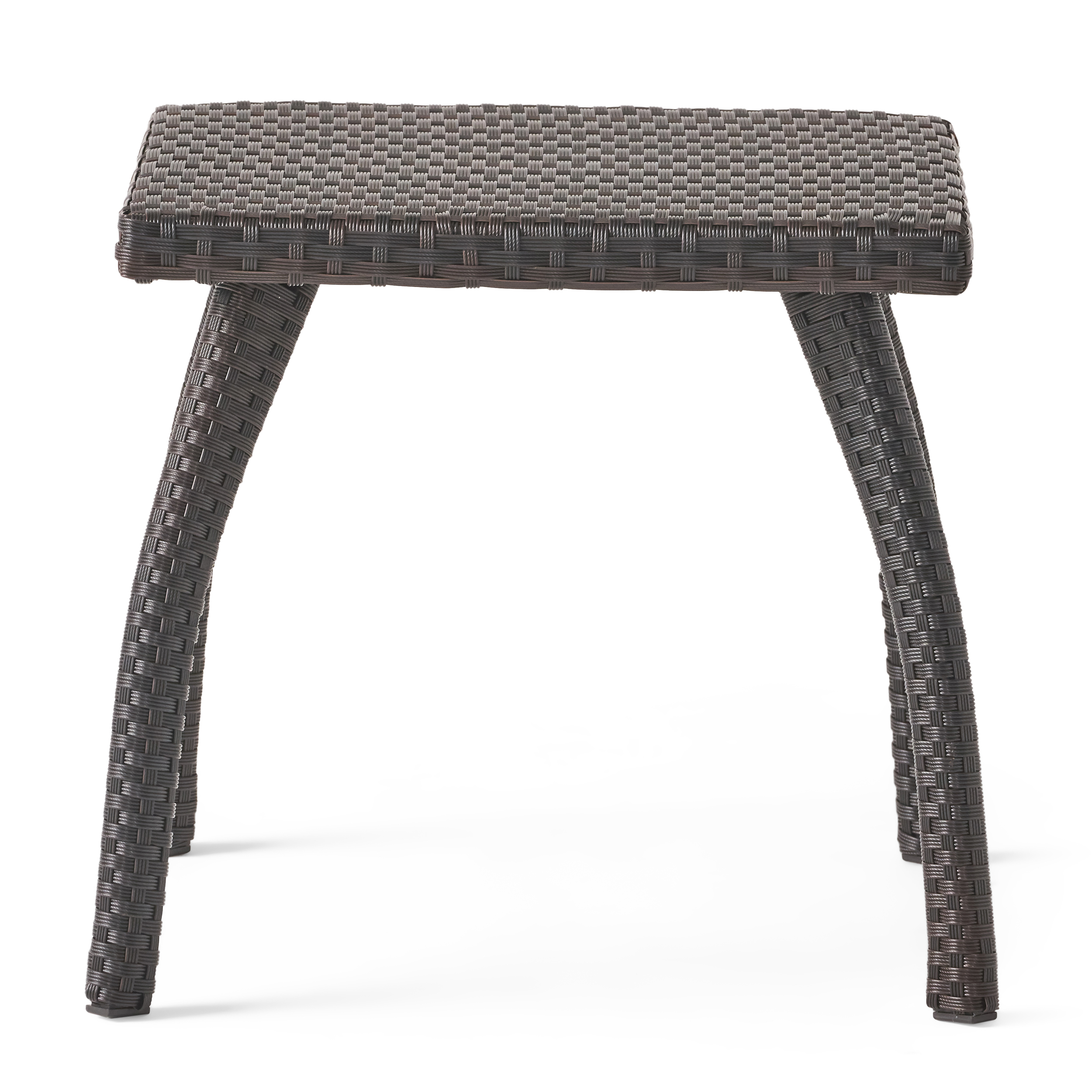 Brown PE Wicker Side Table Durable Outdoor Patio Table with Powder