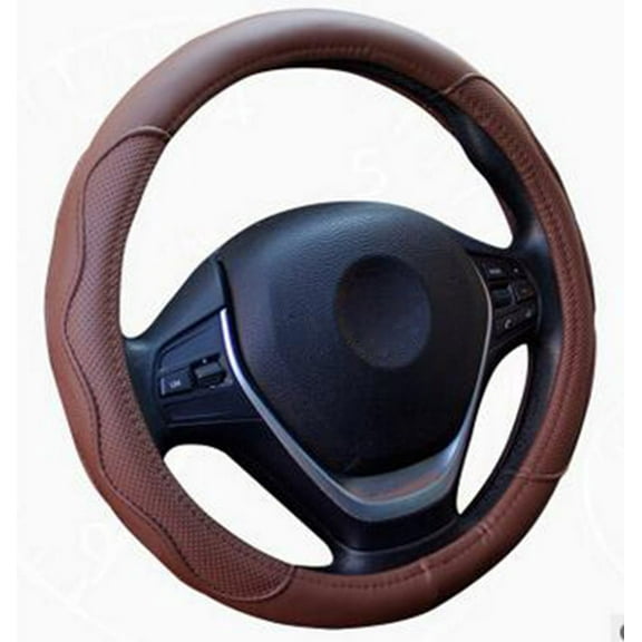 Brown PU Leather Car Steering Wheel Cover 37-38CM Four seasons No fade Fashion