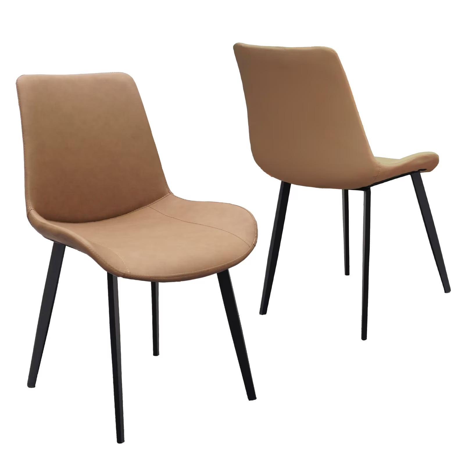 Brown PU Leather Dining Chairs Set of 2, Modern Upholstered Kitchen Chairs with Metal Legs, Armless Side Chairs for Dining Room, Restaurant, Living Room & Meeting Room