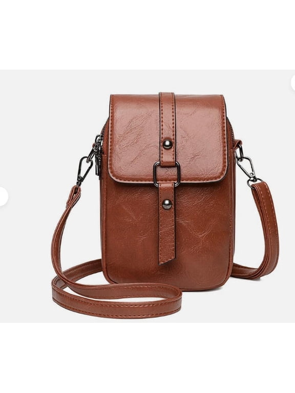Brown PU Soft Leather Crossbody Bag for Women Simple and Fashionable Shoulder Bag Casual Lightweight Small Square Handbag