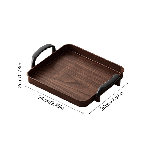 Brown PVC Serving Tray with Armrests, Rectangular Snack and Fruit Tray for Living Room, Kitchen, and Parties, 13.39x8.27x0.78in Food Grade Snack Holder for Teacups, Desserts, and Small Items